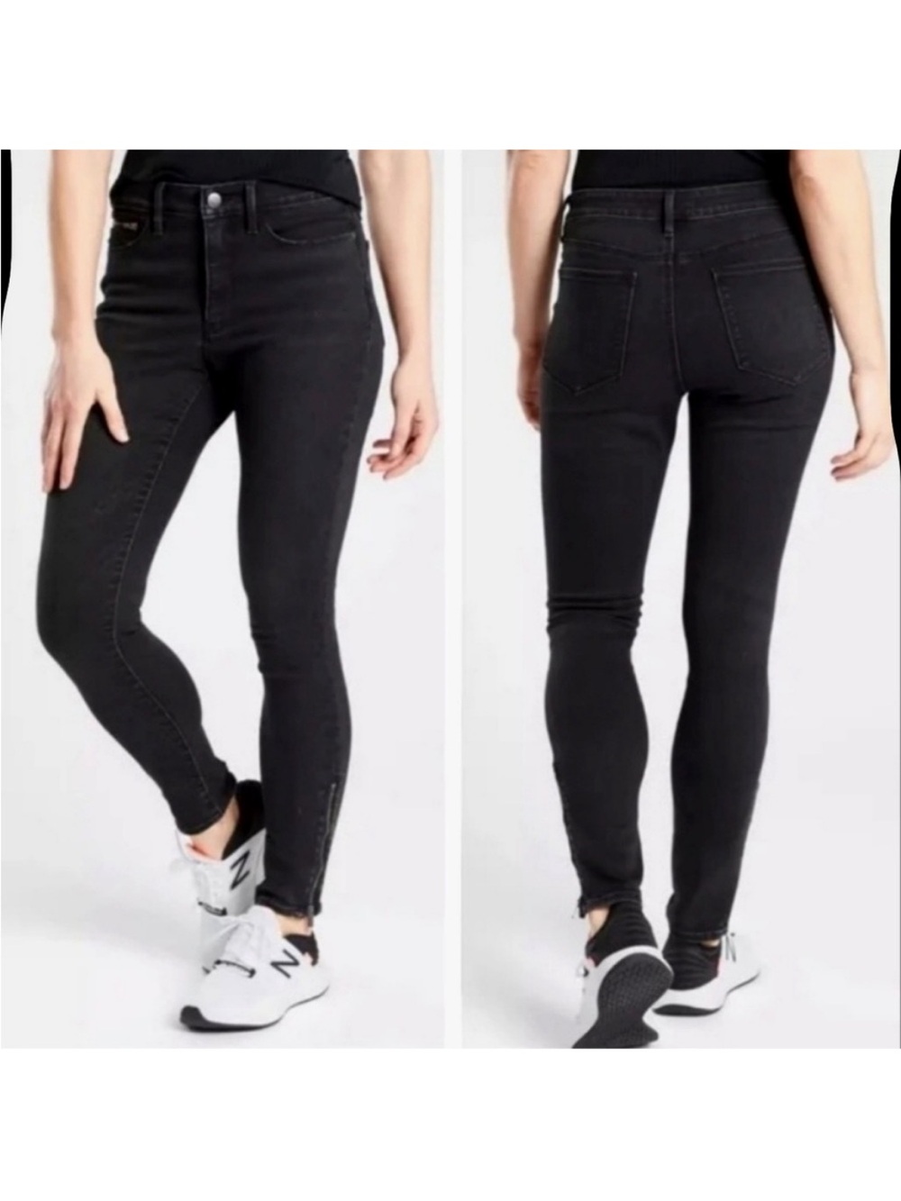 Athleta Black Sculptek Ultra Skinny High Rise Moro Zipper Denim Jeans Size 6